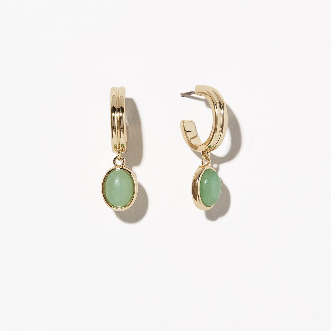 

[Second Hair] Green Dongling Earrings Retro Simple Gemstone Pendant Earrings Stud Earrings Fashion Design