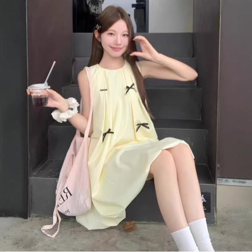 French yellow sleeveless bud dress children's summer new small temperament vest a word short skirt