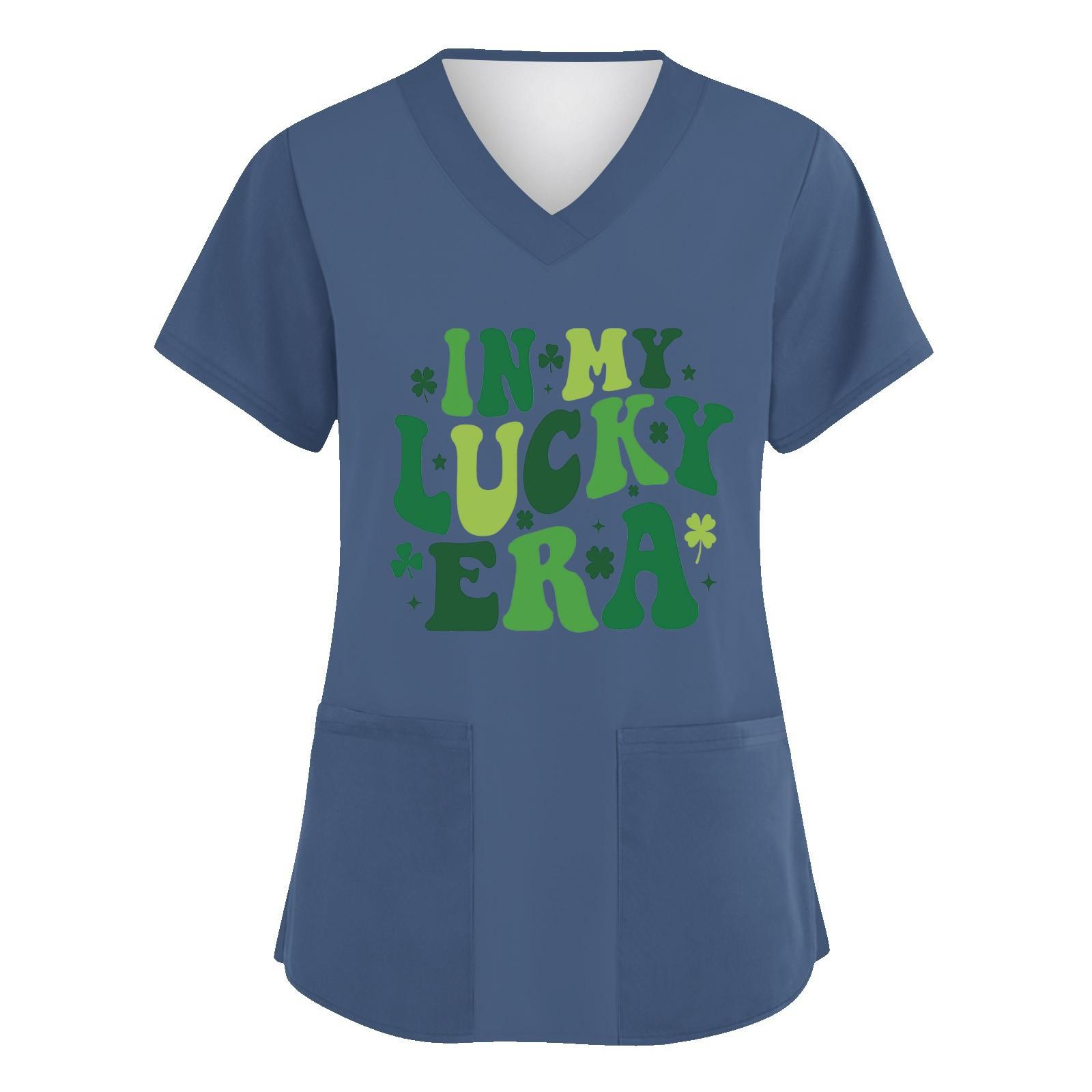 

Жіночий модний робочий одяг з V-подібним вирізом і короткими рукавами з принтованими кишенями XXXL