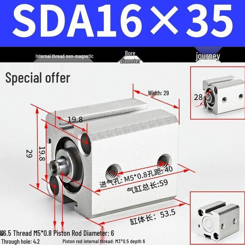 SDA Series Pneumatic Cylinders: Sizes 12 to 100mm, Stroke 35 to 90mm