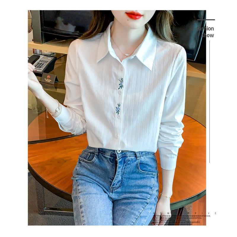 Women Casual Long Sleeve Polyester Shirt With Embroidery