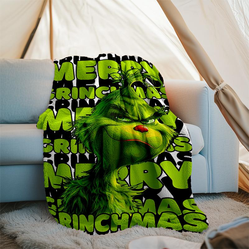 Grinch Theme Printed Blanket Perfect For Couch Bed Travel Outdoor Use Machine Washable Cozy Durable