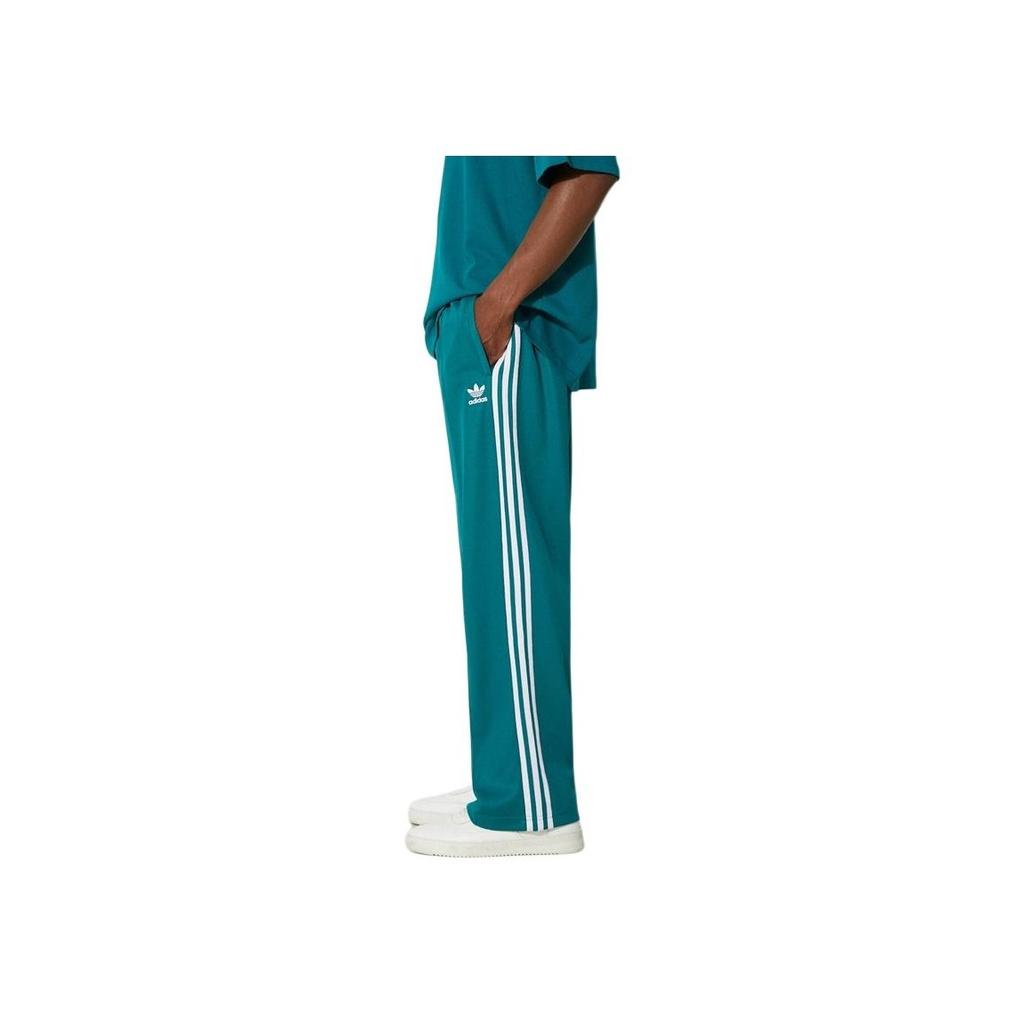 adidas Originals Retro Sport Side Stripe Logo Embroidered Elastic Mid-Waist Straight Leg Knitted Sweatpants Men Bottoms Turquoise IZ2473