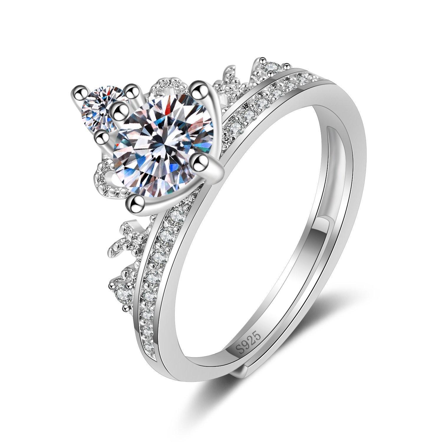 2026 Inlaid Zircon Fashion Crown Engagement Ring Women s Diamond Ring Couple Ring Resizable