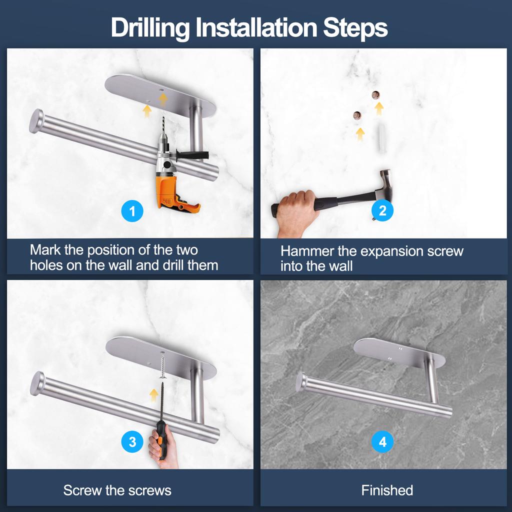 Aoresac 2ks držák toaletního papíru Nerezový samolepicí nebo vrtací teleskopický držák papírových ručníků