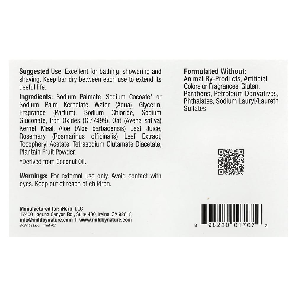 Mild By Nature African Black Soap Bar with Oats & Plantain, 141g (5oz)