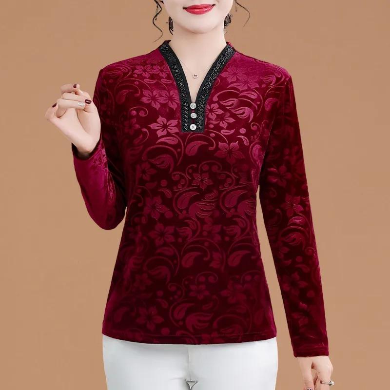 Autumn Fashion Style Bottoming Shirt New Fashion Age-reducing Long-sleeved Top for Middle-aged and Elderly Women