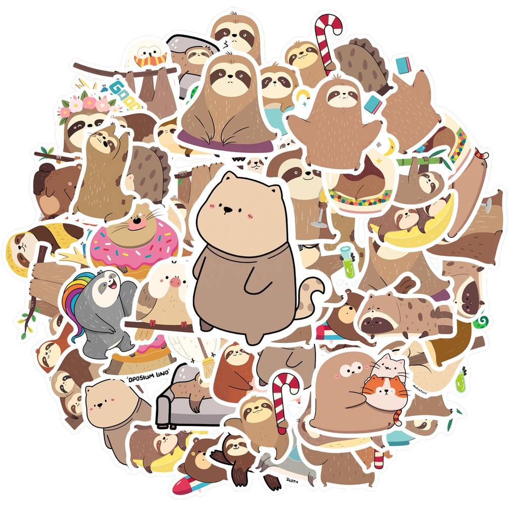 35pcs-50pcs Playful Sloth Stickers Colorful Animal Animal Stickers Stationery Stickers For DIY Phone Laptop Scrapbook Bike DIY