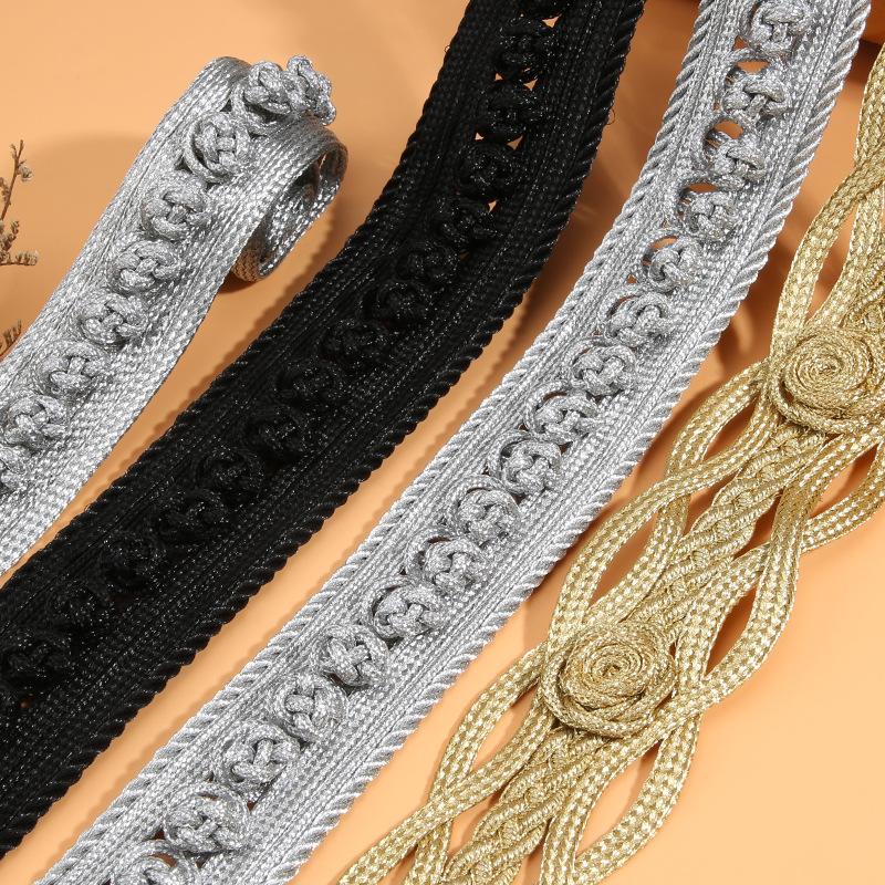 1Yard Handmade Gold Cord Patch Baroque Decorative Trim Appliques Sew on Patches for Clothing Clothes Applique