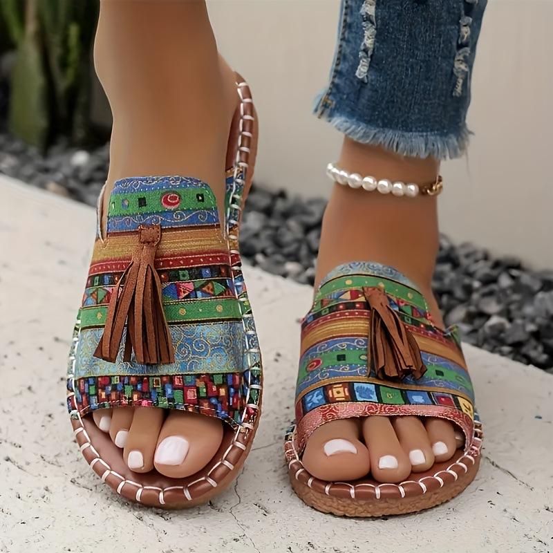 Mehrfarbige Fransen-Slipper in Übergröße für Damen für legere Sommer-Strandkleidung