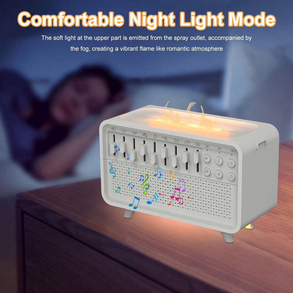 White Noise Sleep Sound Machine Flame Air Diffuser Humidifier with BT Speaker & Night Light for Adults Sleeping Meditation