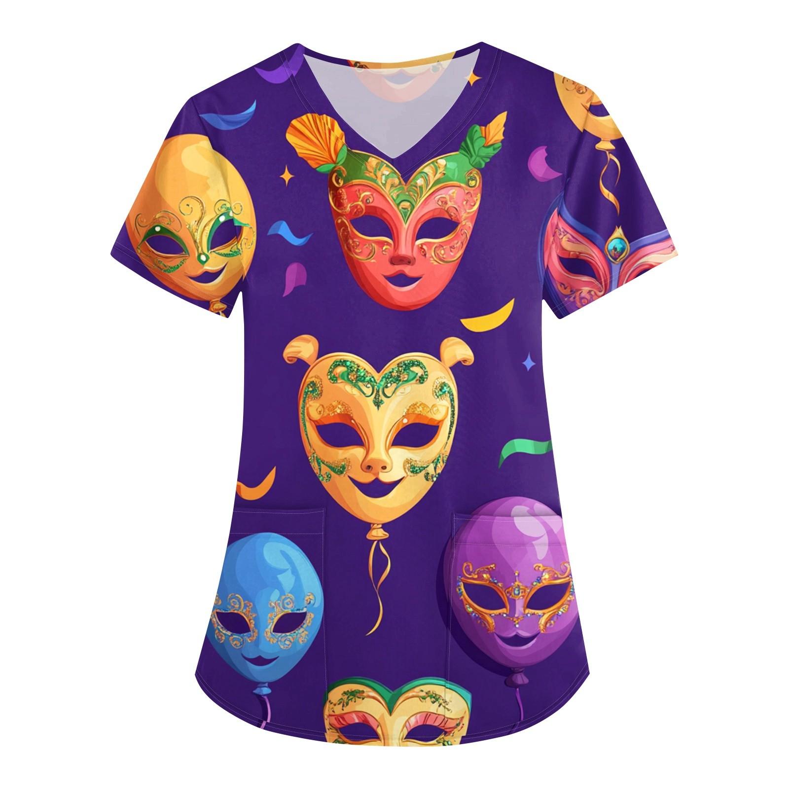 

Жіночий модний робочий одяг з V-подібним вирізом і короткими рукавами з кишенями Верхній одяг для догляду з карнавальним принтом XL жовтий