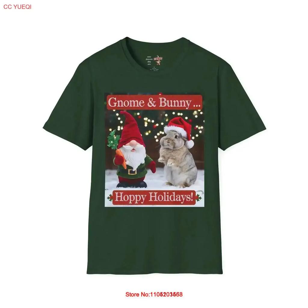 Gnome And Bunny Hoppy Holidays Cute Adorable Rabbit Christmas T Shirt Vintage Stylish Homme Graphic Breathable Fashion