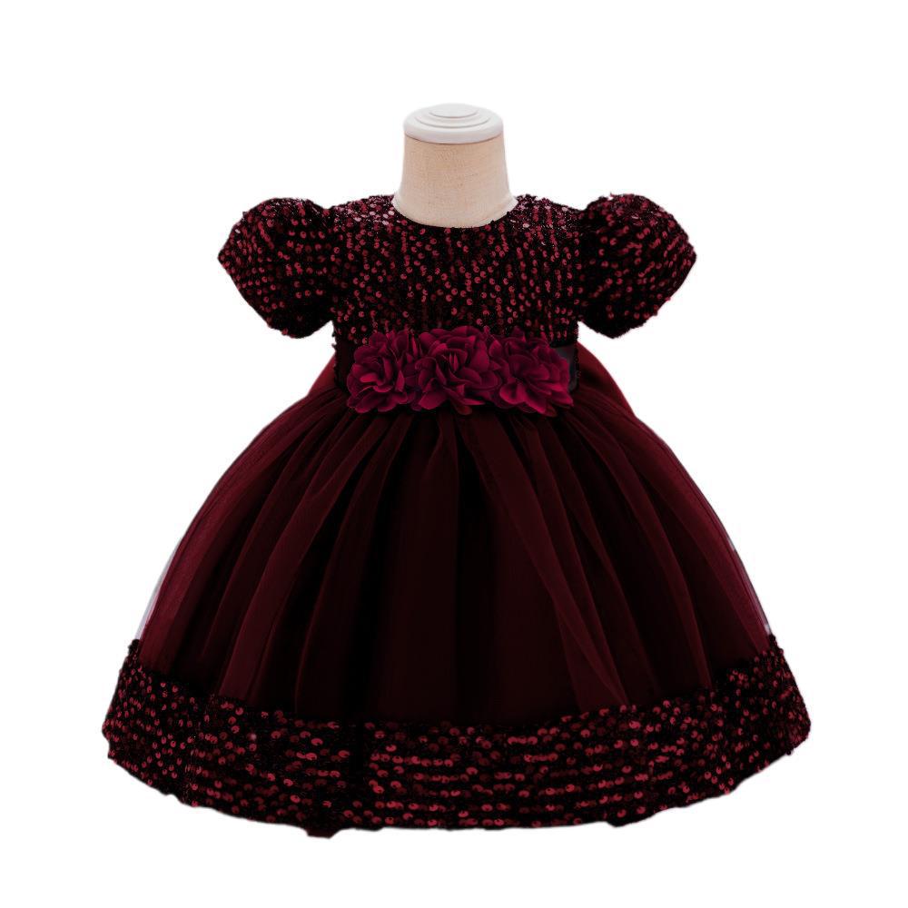 Mädchen Kurzarm Pailletten Puffrock Prinzessinnenkleid - Kinder Festkleidung