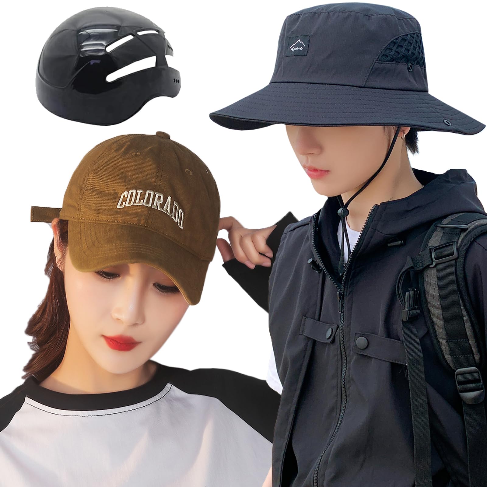 

Велосипедный шлем для мужчин и женщин, включает 1 бейсболку и 1 шляпу сафари для велоспорта, защита от катастроф и УФ-излучения для головы с подбородком, окружность головы (Сертифицированный CE) - -