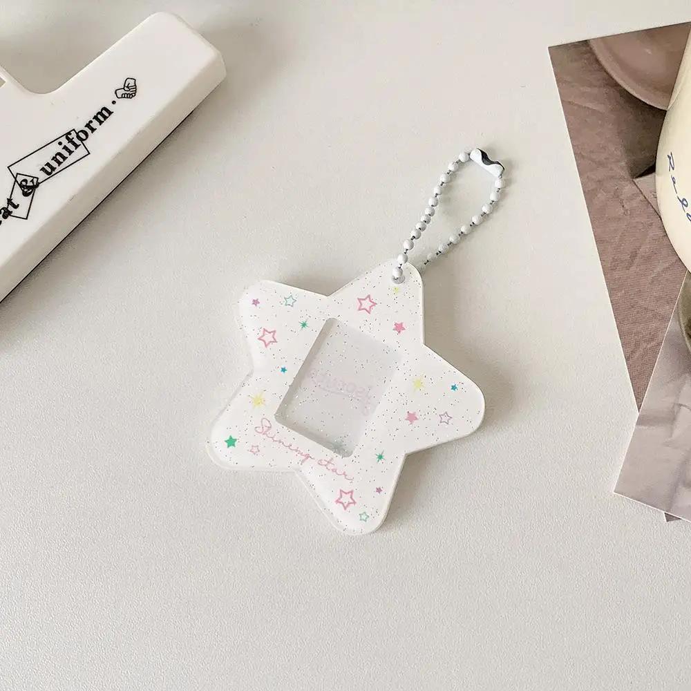 Portable Glitter Star Acrylic Photocard Holder Keychain 1-Inch ID Card Case Student Idol Photo Bag Durable Card Storage