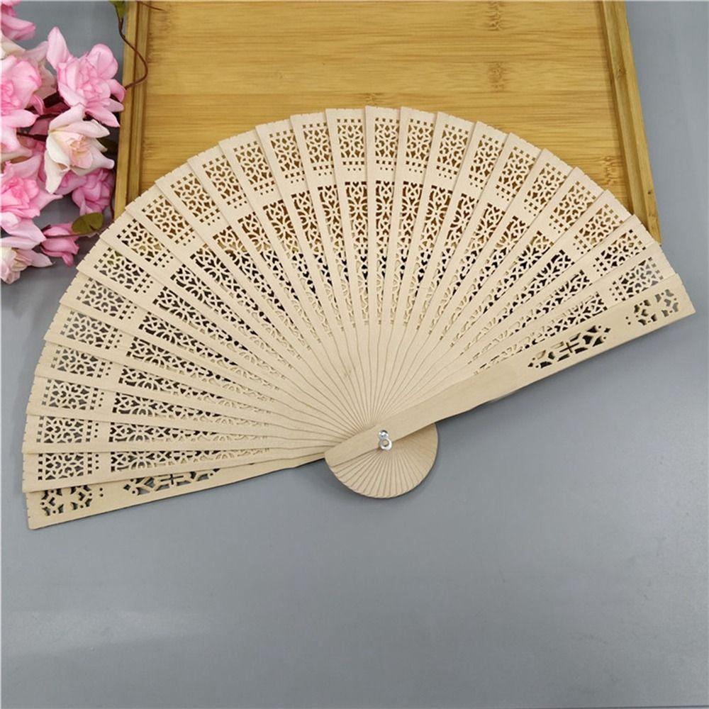 Vintage Bamboo Folding Fan Engraved Hollow Wooden Fan New Hand Held Fan  Women