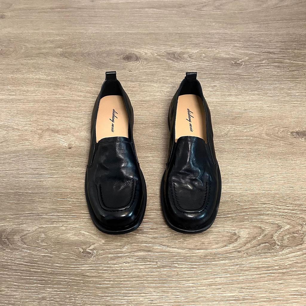 Giant soft first layer cowhide retro loafers women's 2025 spring single shoes genuine leather thick heel one pedal small leather shoes Doudou shoes