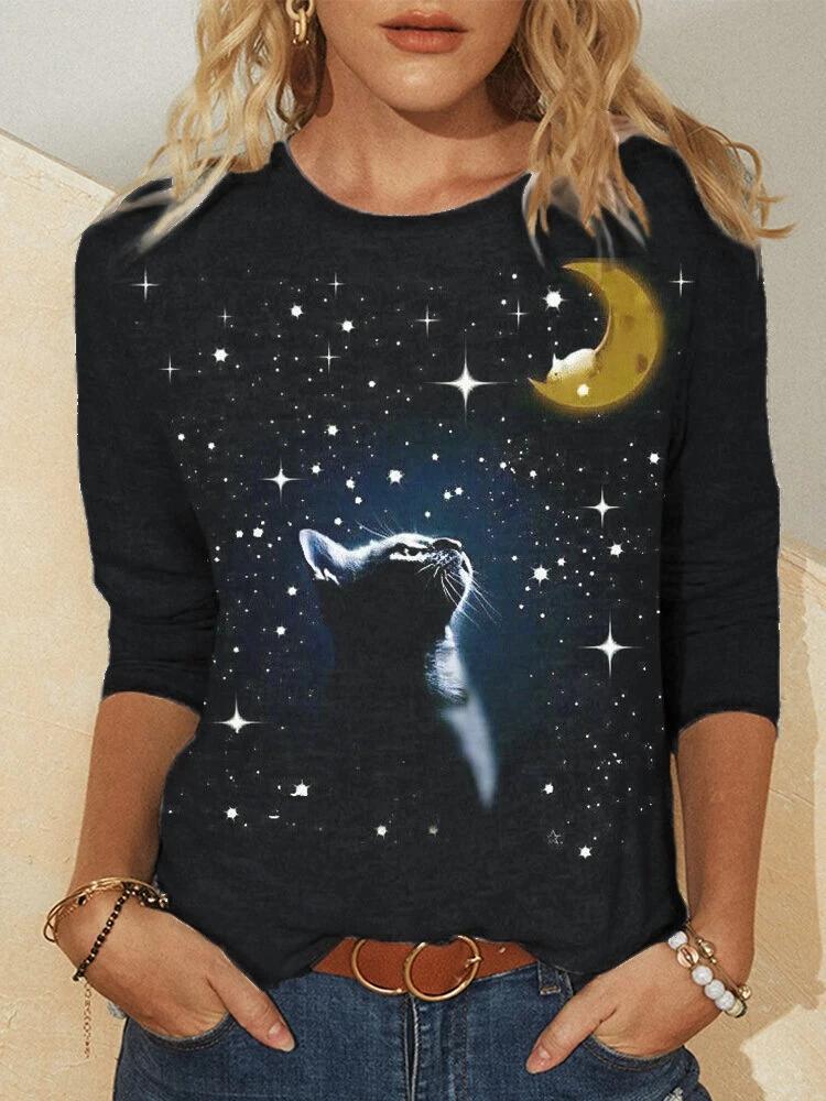 Women's Knitted Long Sleeve Animal Print Round Neck T-Shirt, European and American Style, 2023.