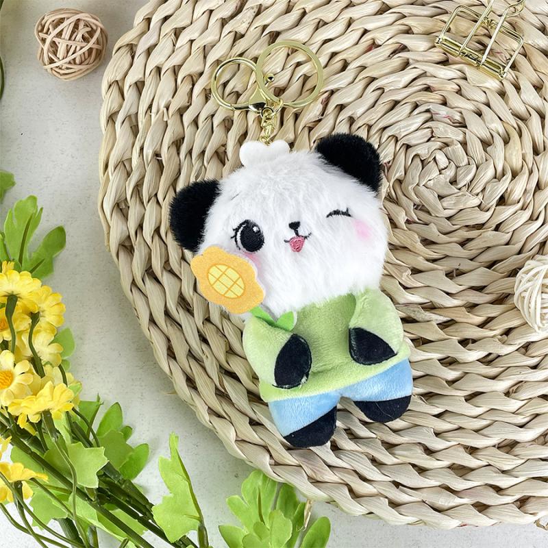 

Fashionable Cute Sunflower Panda Keychain Unique Novelty Plush Animal Keychain Exquisite Backpack Decoration Accessories Gifts зелёный