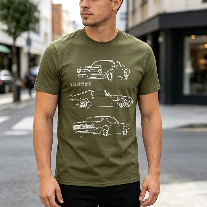 Trans Am Three View Line Graphic T Shirt Classic American Muscle Car Print Tee Unisex Soft Cotton Crew Neck Short Sleeve