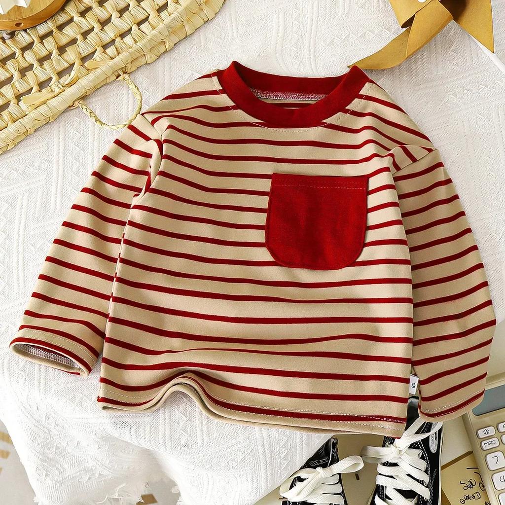 Baby Striped Tshirt Boys Girls New Casual Loose Tees New Design Long Sleeve Solid Color Tops