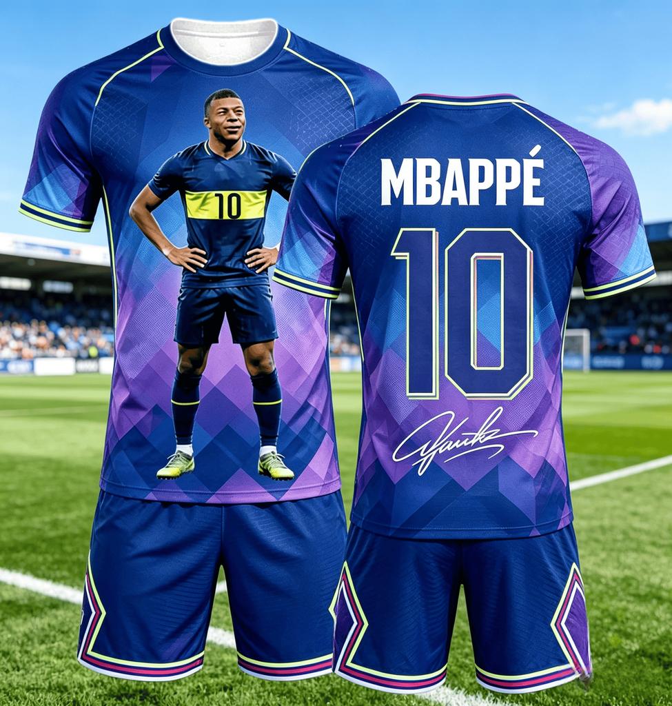 Mbappe No.10 Theme Technology Style Printed Signature Design Sport Leisure Breathable Family Matchingkids Jersey Set