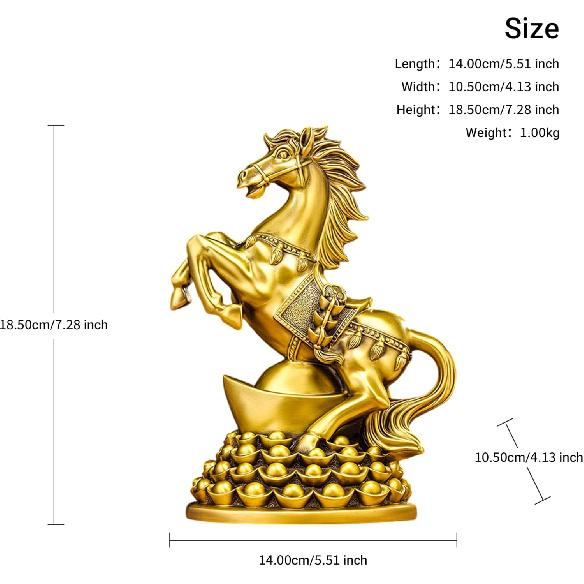 Aris & Juno Messingpferd mit Yuanbao Feng Shui Statue – Chinesische Erfolg & Reichtum Figur für Eingangsbereich, Home-Office Schreibtisch oder Regal Dekoration, Geschenk für