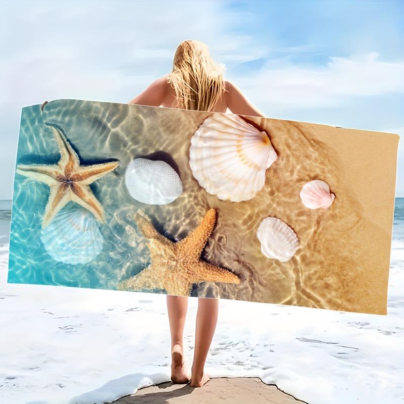 

1PC Beach Towel Shell Starfish Turtle Dolphin pattern Perfect gifts Birthday gift Quick-Dry Towel For Bath Yoga Tourism Swimming W40*H60(CM)