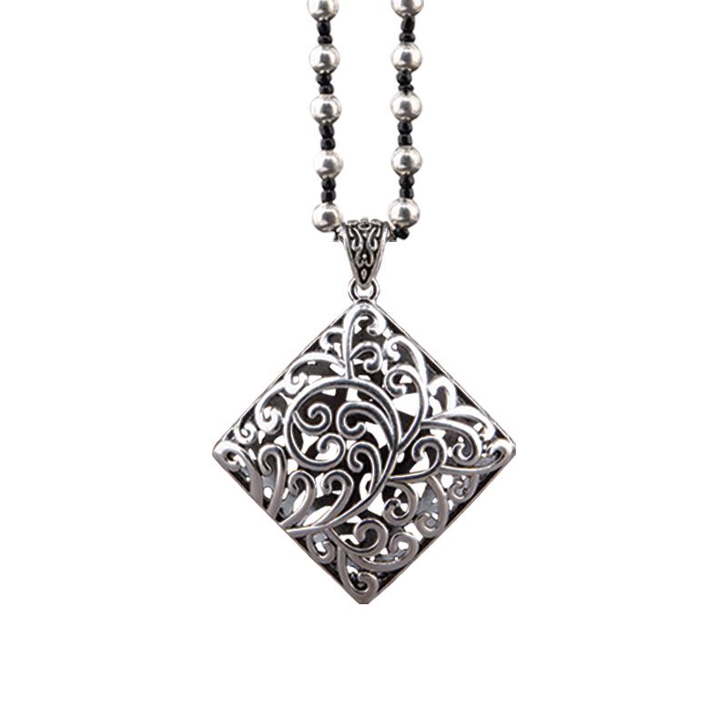 Tibetan Silver Four Directions Wealth Tassel Pendant Necklace Long Necklace Pendant Vintage Versatile