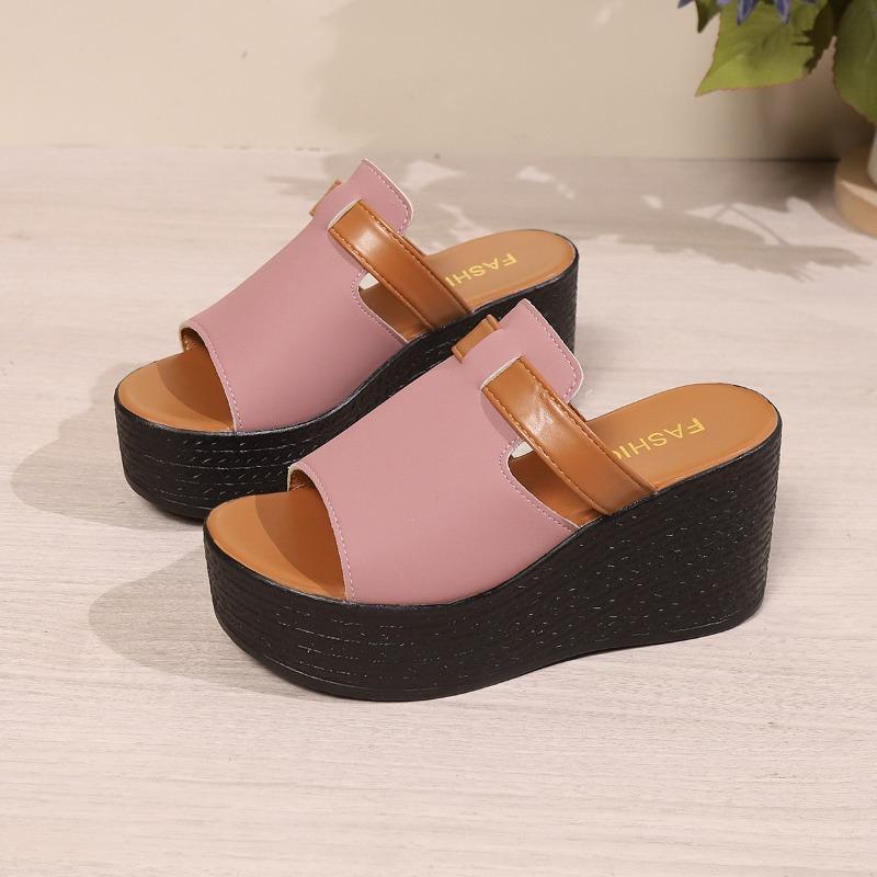 Wedge-heeled Slippers, Color-matching Sandals and Slippers, Summer Ladies Thick-soled Sandals