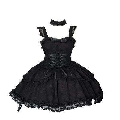 Toku en Yuu Lolita JSK Gothic Lolita Mori Girl Jumperrok met Kant Gevlochten Mini Gothic Prinses Schattig Lint Mori Girl Schoolfeest Jurk,