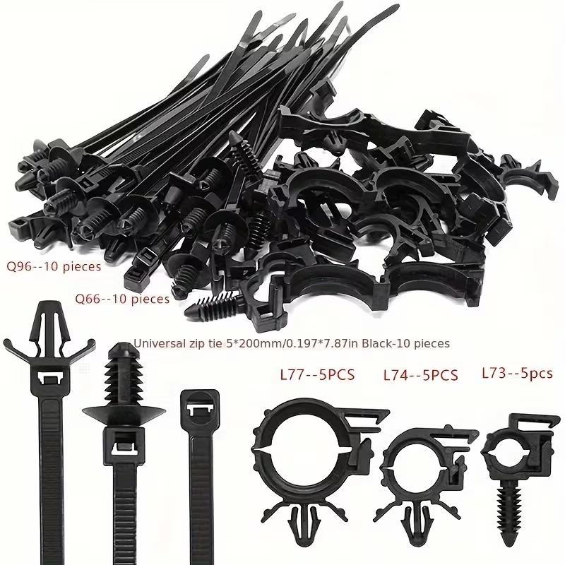 45pcs Cable Clamps Push Mount Cable Zip Tie with Car Wire Loom Routing Clips Universal Trucks Sedan Engine Self Locking Straps