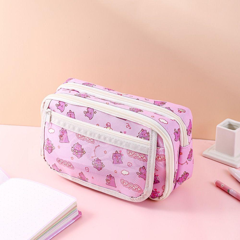 Canvas Capybara Pen Bag Large Capacity Stationery Bag Portable Cartoon Pencil Cases Students Gift