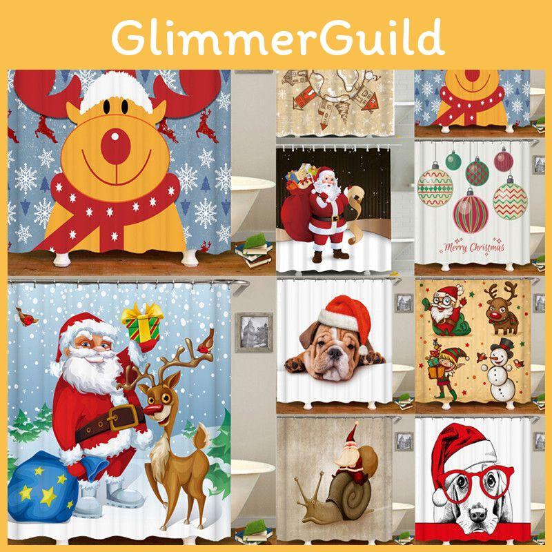 Waterproof Christmas Shower Curtain With Hooks Festive Bathroom Decor Santa Claus