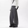 QOTRIOCK American Style Pleated Loose Straight Casual Trousers