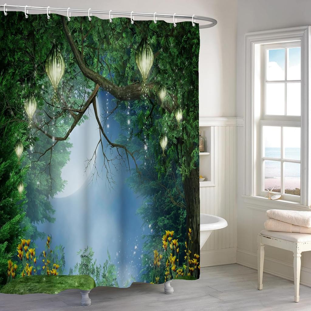 Magischer Wald Duschvorhang Fee Dschungel Fantasie Wunderland Wasserdicht Polyester Haken Duschvorhang für Badezimmer Dekoration