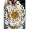Men's Hooded Sweatshirt Trendy Baroque Gold Pattern Printed Long-sleeved Top