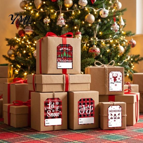 Red And Black Plaid Decals Christmas Thank You Stickers, Print Decorative Labels, Handwritten Blessings Tags Festive Supplies with Writing Space