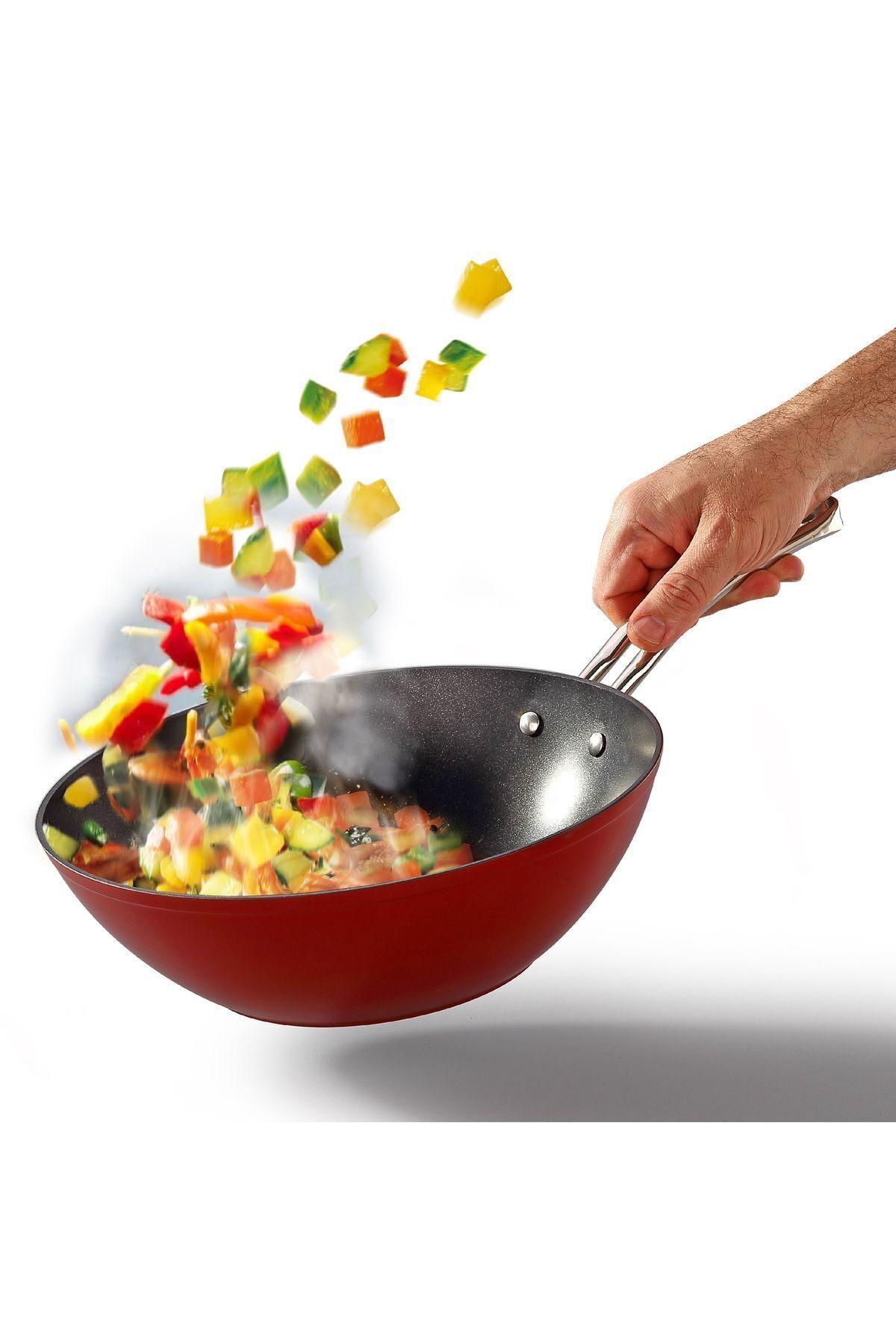 Pro - Plus Kırmızı & Titanyum 24 Cm Wok Tava