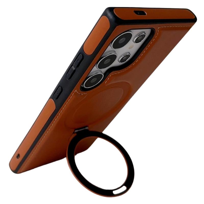 For Samsung Galaxy S25 Ultra Case Compatible with MagSafe Kickstand TPU+PU Leather Anti Drop Phone Cover