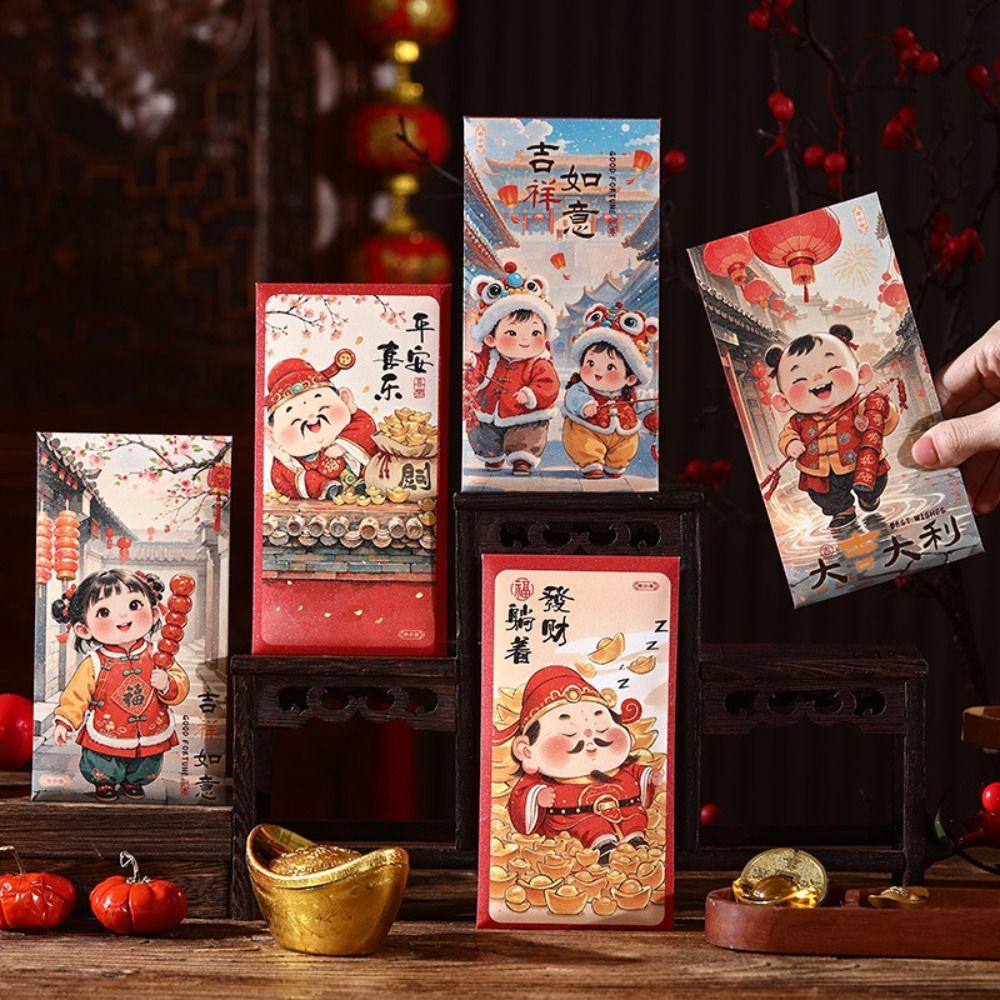 6pcs Traditional Children's Lucky Money Bag Chinese Style Good Lucky Red Packets Bonus
