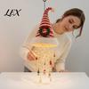 Candy Cane Striped Garland Lights Lighted Santa Hat Hanging Chandelier, Warm LED Christmas String, Sequined Cone Pendant Decor with String for