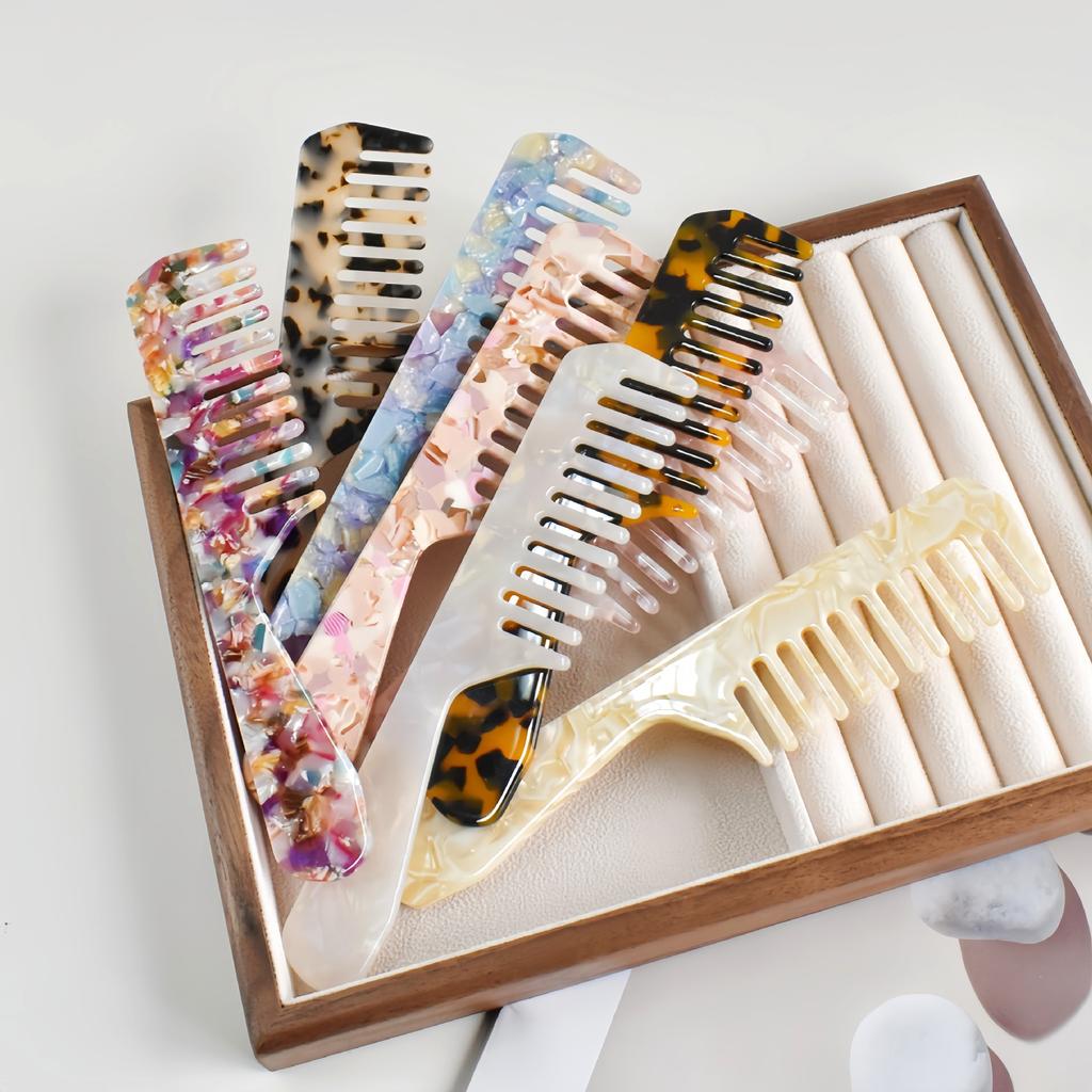 Acetic Acid Wide Teeth Comb Long Handle Women Girls Smooth Hair Comb Portable Traveling Styling Comb Comfortable Holiday Gifts