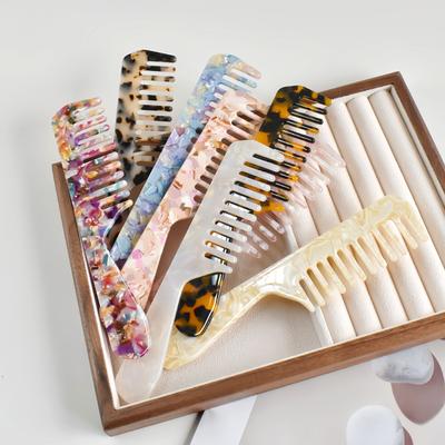 Acetic Acid Wide Teeth Comb Long Handle Women Girls Smooth Hair Comb Portable Traveling Styling Comb Comfortable Holiday Gifts