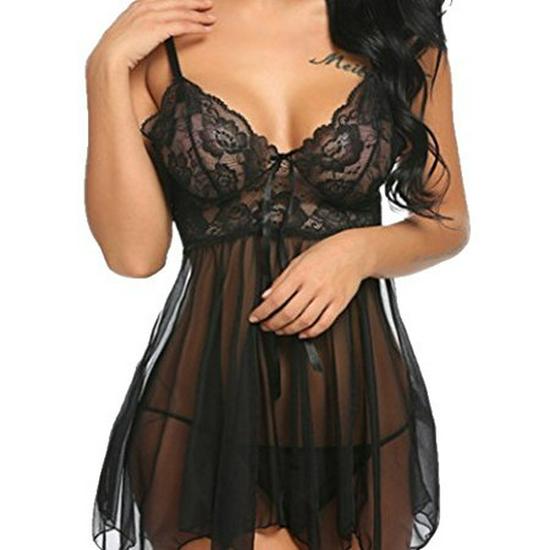European & American Sheer Lace Lingerie Nightgown