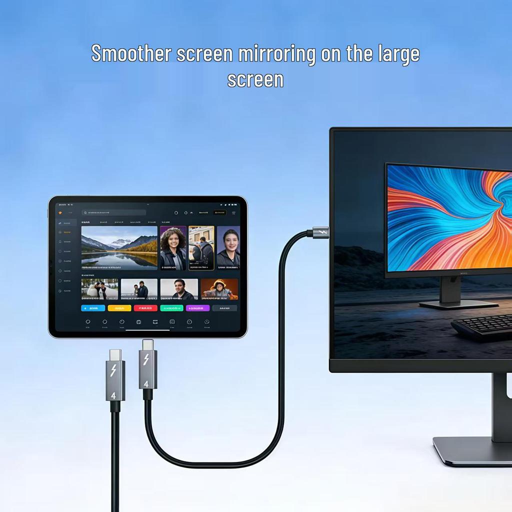Thunderbolt 4 Data Cable: Dual Type-C, 240W Fast Charging, 40Gbps Speed, 8K Display Output.