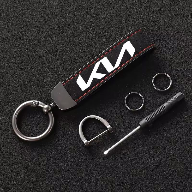 Car Logo Keychain Suede Keyring Pendant Leather Key Chain For Kia Morning Picanto XCeed Soul Cerato Venga Cadenza K9 Seltos Tell kxnhz00