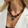 SHIXIN Vintage Brown Resin Acrylic Beaded Choker Necklace Women Luxury Love Heart Pendant Necklace Lady Gift Jewelry On the Neck