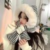 Autumn Winter Japanese Style Cute Plush Ear Protection Scarf Hat Integrated Knitted Fleece Lined Thickened Warm Wool Lei Feng Hat